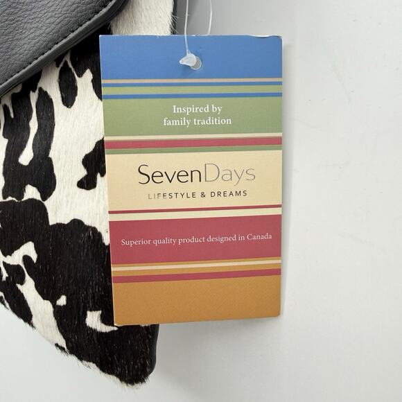 SevenDays Cow Print Haircalf Crossbody Shoulder Bag Black White Chain Strap Y2k - Picture 5 of 9